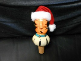 Ceramic Bottle Wine Cork Stopper, Tiger Wearing Santa Hat 5&quot; USED NO BOX - $202.05 MXN