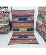 Handwoven Wool Kilim Rug: Vibrant Geometric Moroccan Taznakht (155cm/271cm) - $1,700.00