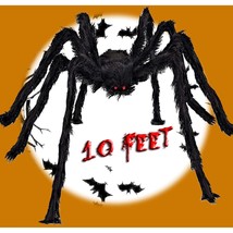 Halloween Spider Outdoor Decorations, 10Ft Giant Hairy Black Spider, Scary Fake  - £43.94 GBP