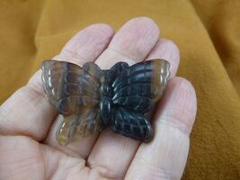 (Y-BUT-600) Tan Purple BUTTERFLY stone figurine gemstone carving butterf... - $15.75