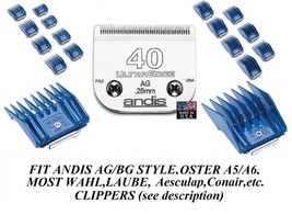 Andis 17 Attachment Comb Set&amp;Ultra Edge 40 Blade*Fit Oster A5 A6 Wahl Km Clippers - £70.65 GBP