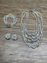 Vintage Crystal Necklace Bracelet Clip On Earrings Set Estate Jewelry Fi... - $8.91