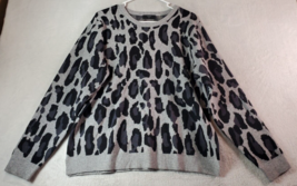 Tahari Sweater Women Size XL Gray Black Animal Print Knit Long Sleeve Round Neck - £13.09 GBP