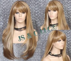 Extra long Human Hair Blend Wig Blonde Brown mix in color center top par... - $89.95