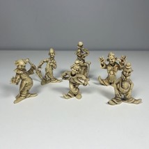 6 Vintage Clown Figurines Set Hard Ivory Plastic Hong Kong Clowns - £14.98 GBP