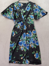 Zara Dress Womens Medium Black Floral Polyester Short Sleeve Wrap V Neck Pleated - £20.33 GBP