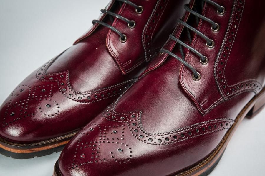High Ankle Boots Men Burgundy Color Brogue Toe Premium Quality Leather Handmade