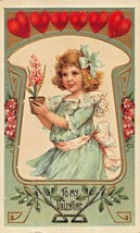 For My Valentine-Cute Blonde Hair Girl-Ornate Dress &amp; Bow-Flowers Postcard-
s... - £8.90 GBP