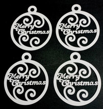 4 Ornament Merry Christmas Die Cuts Scrapbook Paper Piecing 3.5&quot; x 4” White - £1.29 GBP