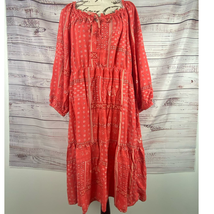 BeachLunchLounge Ruffle Tier Midi Dress Women L Smock Back 3/4 Slv Banda... - $22.50