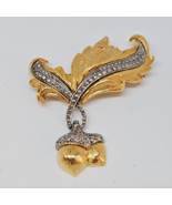 Avon Acorn &amp; Oak Leaf Gold Silver Tone Faux Marcasit Brooch Pin Articulated - £19.73 GBP