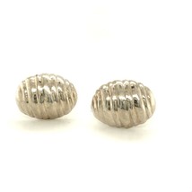 Vintage Sign Sterling Silver Oval Rigid Shell Shape Design Stud Pierced Earrings - $48.51