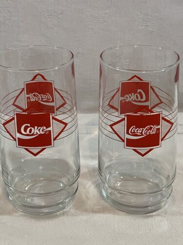Primary image for RARE! 2 Coca Cola Red Diamond Glasses 16 oz. Coke Indiana Glass Co