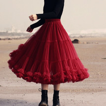 Burgundy Midi Tutu Skirt Outfit Women Custom Plus Size Layered Tulle Skirt image 3