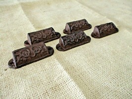5 Cast Iron Brown 3&quot; Ornate Pulls Drawer Cabinet Bin Handles Rustic Vintage Cup - £11.93 GBP