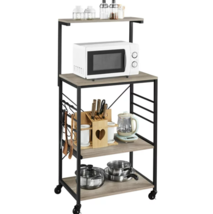 Wooden Baker&#39;s Rack Storage Cart with Side Hooks for Kitchen, Gray - £78.81 GBP