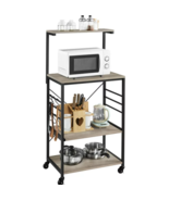 Wooden Baker's Rack Storage Cart with Side Hooks for Kitchen, Gray - £77.06 GBP