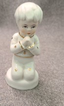 Vintage Statuette Porcelain Figurine Little Girl Praying Gold Trim - $6.18