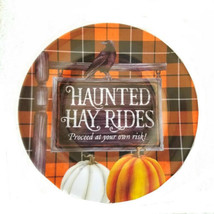 Haunted Hayrides Halloween Lunch App Plates Set of 4 Melamine Black Oran... - $36.14