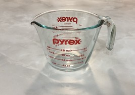 Pyrex Glass 8 oz Glass Measuring Cup 1 Cup 250 mL Red Lettering #22 Open Handle - £6.91 GBP