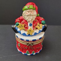 Hand Painted Ceramic &quot;Joy To The World&quot; Red Christmas Santa Claus Yellow Stars - £10.11 GBP