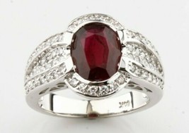 Authenticity Guarantee 
14k White Gold Oval Natural Ruby Ring w/ Diamond Acce... - £5,959.33 GBP