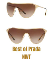 Prada Cat Eye Shield Sunglasses Pale Gold Frame $485 Brown Gradient Lens... - $276.85