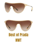 Prada Cat Eye Shield Sunglasses Pale Gold Frame $485 Brown Gradient Lens... - £230.51 GBP