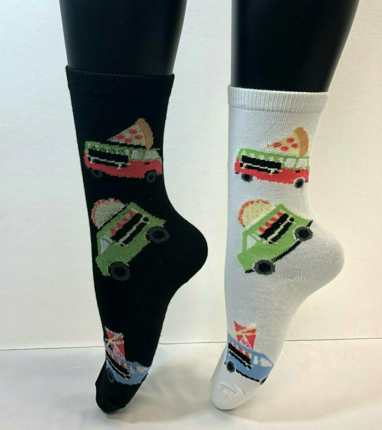 2 PAIRS Foozys Women&#39;s Socks, Food Trucks, Black, White, NOP - $10.12