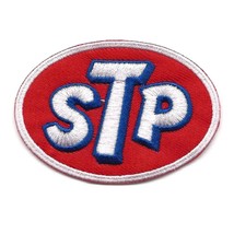 STP IRON ON PATCH 2.75&quot; Racing Race Car Motor Oil Red White Embroidered Applique - £3.12 GBP