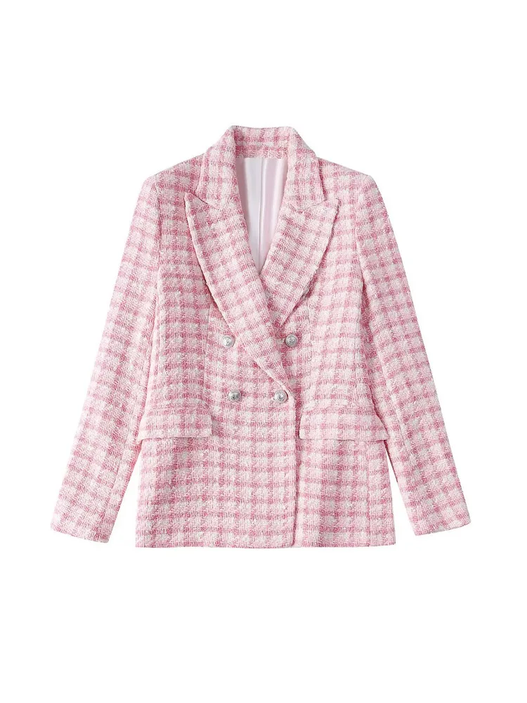 Kumsvag  Summer Women Casual Plaid Blazers Suit Coats Veins Double Breasted Pock - £167.15 GBP