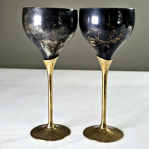Brass Wine Goblet Glass Chalice made in India 8” Tall 2 available Black Top - $30.00