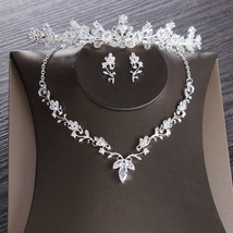 Cubic Zircon Leaf Bridal Jewelry Set Wedding Jewelry Set Rhinestone Diadem Tiara - £43.22 GBP