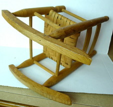 Vintage Wood and Wicker Doll Size Rocking Chair Small 13 1/2&quot; Tall - £14.82 GBP