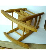 Vintage Wood and Wicker Doll Size Rocking Chair Small 13 1/2&quot; Tall - £14.99 GBP