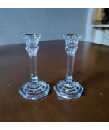 Pottery Barn 7" Octagonal Clear Glass Candlesticks Set of 2, Excellent C... - $31.68