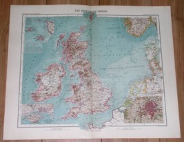 1908 Antique Map Of Great Britain United Kingdom London England Scotland Ireland - £16.18 GBP
