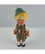 Bavarian German Rosy Cheek Doll Blond Hair Blue Eyes Green Hat With Feat... - $20.69