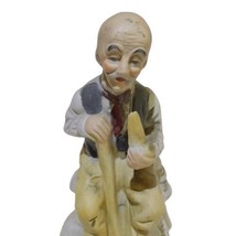 Bisque Ceramic Vintage Handpainted 6.25” Older Man  Pipe Cane Bench Happy Figure - £6.81 GBP
