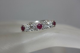 JUDITH RIPKA Sterling Silver Ruby & Cubic Zirconia Filigree Band Ring Size 6 - $79.48