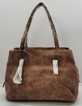 BG) Dressbarn Brown Faux Leather Handbag Tote Braided Tassel - $29.69