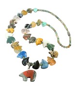 Vintage Zuni Native American Multi-Stone Carved Bear Fetish Necklace 25” - $271.66 CAD