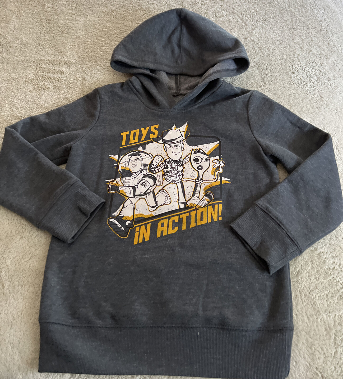 Primary image for Disney Toy Story Boys Gray White Yellow TOYS IN ACTION Hoodie Long Sleeve 5
