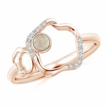 ANGARA Bezel-Set Opal Libra Floral Ribbon Ring with Diamond Accents - £718.56 GBP
