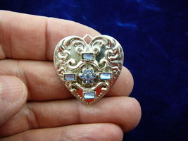 (br-136) Blue stones rhinestones flower cross silver tone heart love brooch pin - £18.67 GBP