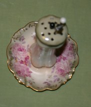 Vtg Rs Prussia Germany Porcelain Hat Pin Holder w/3 Black White Glass Rhinestone - £28.97 GBP