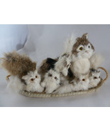 Vintage Rabbit Fur cats Mother with 5 kittens on 10&quot; basket glass eyes - $67.82 CAD