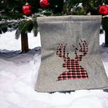 Maison St. Claire Christmas Table Runner 16&quot; x 72&quot; Gray Plaid Reindeer Deer NWT - £23.07 GBP