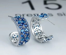 Sparkling Gemstone C Shaped Hoop Earrings Zircon Copper Elegant Luxury Jewelry - £12.45 GBP