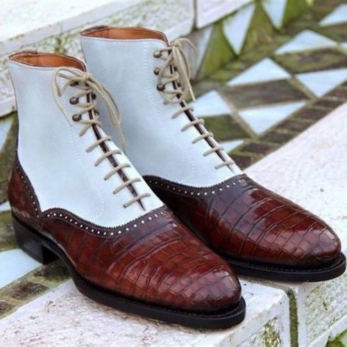 Handmade Men Two Tone High Ankle Boots, Men Alligator Ankle Boots, Men Boots 201